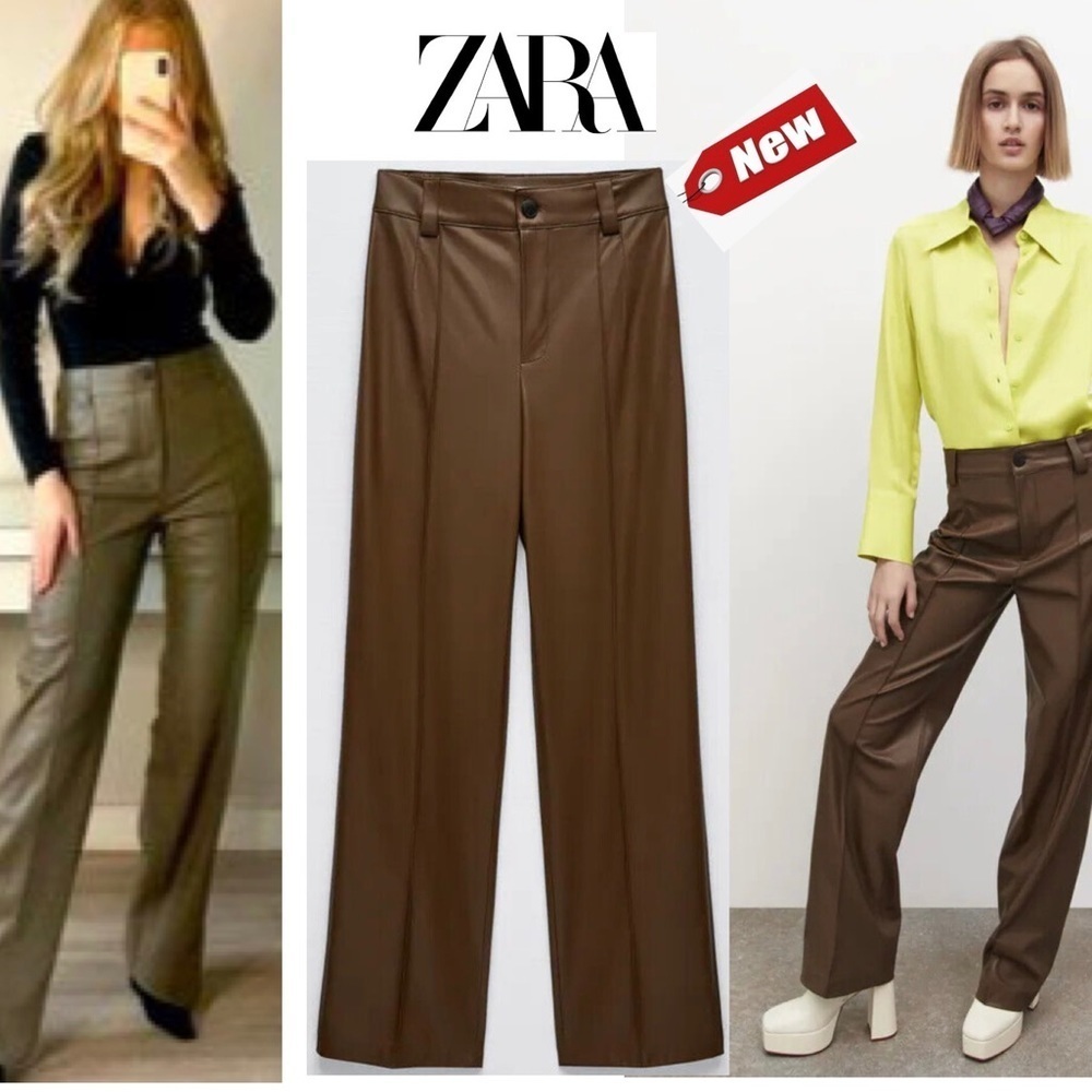 Zara FULL LENGTH FAUX LEATHER FRANCOISE PANTS SZ XXL NWT